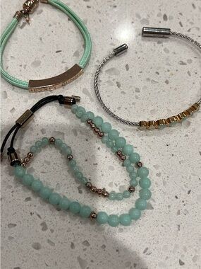 Mint Beaded Bracelet Set - Gold Accent
